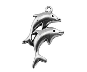 2 Dolphins Charms For Beginner Jewelry Makers, 33x18mm, Antique Silver Color, 10 Pieces