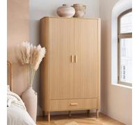 2 Door 1 Drawer Oak Brown Wooden Fluted Wardrobe Axel Birlea
