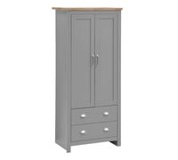 2 Door 2 Drawer Wardrobe Cream with Oak Top Bedroom Clothes Storage Furniture