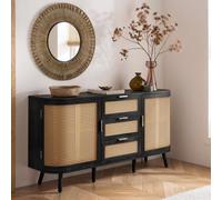 Birlea Noah 2 Door 3 Drawer Black Rattan Sideboard - Size: 77 x 150 x 39cm - Wilko