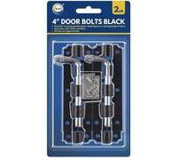 2 DOOR BOLTS BLACK 4" - Heavy Duty Tower Bolt Lock | Black Door Barrel Bolt with Screws | Ideal for Wooden Gates, Shed Doors, Cupboards, Fencing, Outbuildings | Durable Steel Slide Latch