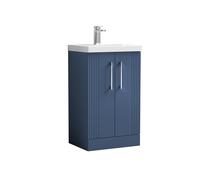 Partial Fluted 2 Door Floor Standing Vanity Unit with 1 Tap Hole Thin-Edge Basin- 500mm - Satin Blue