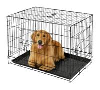 2 Door Metal Dog Crate with Removable Tray - Large - 1x Heavy Duty Folding Foldable Portable Collapsible Indoor Car Travel Training Cage Bed Carrier Furniture - Black - by Harbour Housewares