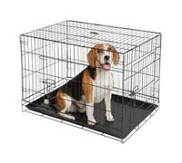 2 Door Metal Dog Crate with Removable Tray - Medium - 1x Heavy Duty Folding Foldable Portable Collapsible Indoor Car Travel Training Cage Bed Carrier Furniture - Black - by Harbour Housewares