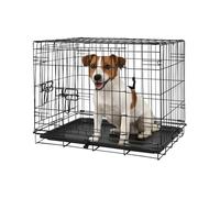 2 Door Metal Dog Crate with Removable Tray - Small - 1x Heavy Duty Folding Foldable Portable Collapsible Indoor Car Travel Training Cage Bed Carrier Furniture - Black - by Harbour Housewares