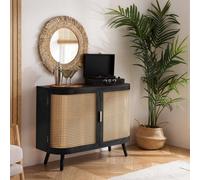 Birlea Noah 2 Door Black Rattan Sideboard - Size: 77 x 100 x 39cm - Wilko
