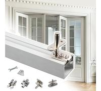 2 Door Sliding Pocket Door Hardware Kit, Bi-Folding Closet Door Track Replacement w/Hinges, Screws, Pivots & Wheels, Gate Guide Rail(128in/325.1 cm for 4 Doors)