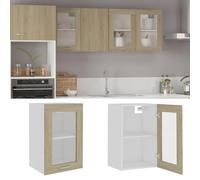 2 Door Small Storage Cabinet Wall Hanging Wood Display Glass Cupboard Kitchen