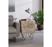 2 Door Solid Wood Side Bedside Lamp Table 2 Drawers Gold Inlays Handmade