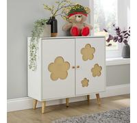 Home Source Daisy 2 Door White Cut Out Rattan Insert Kids Storage Cabinet - Size: 73 x 75 x 30cm - Wilko