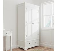 2 Door Wardrobe 2 Storage Drawer Hanging Clothes Rail Solid Pine MDF Home Source White One Size