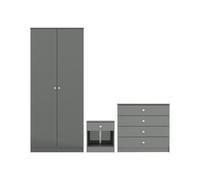 2 Door Wardrobe Bedroom Furniture Set Grey Gloss, Denver 3 Piece
