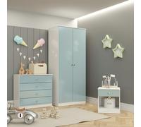 2 Door Wardrobe Bedroom Furniture Set White/Blue Gloss, Denver 3 Piece