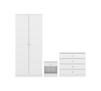 2 Door Wardrobe Bedroom Furniture Set White Gloss, Denver 3 Piece