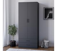 ( 2 Door Wardrobe) Black Wooden Bedroom Cabinet Chest Drawers Table