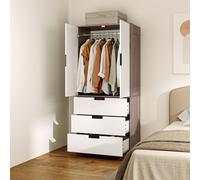 2 Door Wardrobe Modern Wardrobe with 3 Drawer and Hanging Rod HOMCOM Brown One Size
