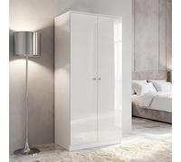 2 Door Wardrobe Denver White Gloss Bedroom Furniture Clothes Storage