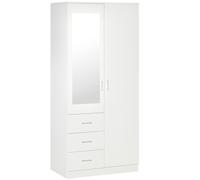 2 Door Wardrobe with 3 Drawers Adjustable Shelf Bedroom Storage White Closet