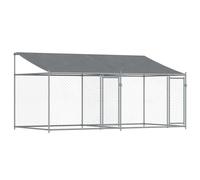 vidaXL Galvanised Steel Dog Kennel with Roof - Grey Outdoor Cage, Lockable Doors, Sturdy Metal Crate 4x2x2m for Exercise/Play