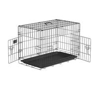 2 Doors Dog Cage 30" Pet Cage Dog Cat Puppy Training Folding Metal Kennel Crate with Tray, Easy to Carrier and Transport, Black, 77.5 x 48.5 x 55.5cm