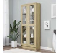 2 Doors Vitrine Cabinet Book Stand Rack Cupboard Highboard with 5 Compartments
