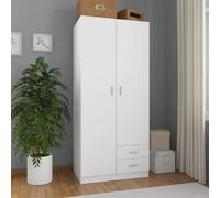 2 Doors Wardrobe Clothes Storage Cupboard & Hanging Rail Rod Bedroom Furniture