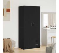 2 Doors Wardrobe Clothes Storage Cupboard & Hanging Rail Rod Bedroom Furniture