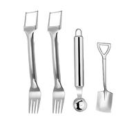 2 Double Head Slicer 1 Square Spoon 1 Digging Spoon Fruit Divider Stainless Steel Dicing and Slicing Tool for Fruit Watermelon Scoop Digger Home Party Camping (Silver)