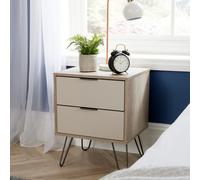 2 Drawer Bedside Cabinet Lamp Side Table Driftwood Calico Finish Steel Grey Legs