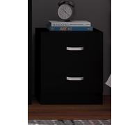 2 Drawer Bedside Cabinet Matt Black Bedroom Furniture Metal T-Bar Handles