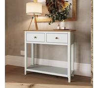 Solid Oak 2 Drawer Console Table White Linen Large Oak Top Painted Finish FWStyle White One Size