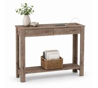 (2 Drawer, Dark Oak) Hallway Console Table with USB Ports and Shelf