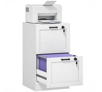 Portland 2 Drawer White Lockable Filing Cabinet with Keys - Size: 71 x 40 x 40cm - Wilko