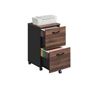 2-Drawer Filing Cabinet, Mobile File Cabinet for Home Office, Natural Walnut + Ink Black