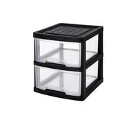 2 Drawer Plastic Storage Unit with Clear Drawers | Compact Storage Tower Organiser | Strong Black Frame | Multi-Purpose Drawer Cabinet for Clothes, Toys, Office, Bedroom, Bathroom & Home Storage