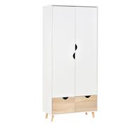 2 Drawer Wardrobe Storage Closet Hanging Rail White Oak Effect Bedroom Cabinet