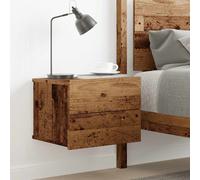 2 Drawers Wooden Bedsides Cabinet Floating Nightstand Wall-Mounted Side-Table
