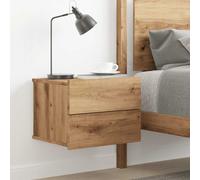 2 Drawers Wooden Bedsides Cabinet Floating Nightstand Wall-Mounted Side-Table