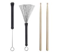 2 Drum Brushes And 1 Pair Of Wooden Drum Sticks, Retractable Drum Brushes, Long-Hand Wire Brushes, Percussion Accessories