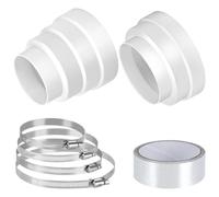 2 Ducting Reducer, Reduzierverbinder Ø 80 100 110 120 150 160 mm, Connector Adaptor with 4 Stainless Steel Hose and Clamps Aluminium Foil Tape, PP Pipe Connectors for Ventilation Ducts Extractor