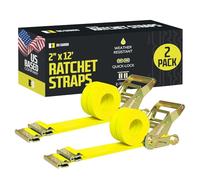 2 E-Track Ratcheting 2" x 12' Cargo Tie-Down Straps, Heavy Duty Polyester Tie-Downs Strong Ratchet & E-Track Spring Fittings to Tie Down Motorcycle, Trailer, Pickup Loads