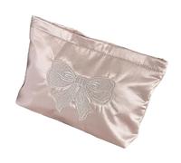 2. Elegant Satins Makeup Bag with Shimmering Bowknot Design Spacious Travel Cosmetic Women Elegant Bowknot Print Storage Pouch