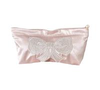 2. Elegant Satins Makeup Bag with Shimmering Bowknot Design Spacious Travel Cosmetic Women Elegant Bowknot Print Storage Pouch