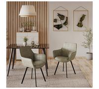 (2, Elephant) Tuscany Faux Leather Tub Dining Chairs Grid Stitching with Metal Legs Living Room