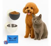 2 Elevated Drinking Bowls for Cats and Dogs, Adjustable Wall Bowl without Drills, Extra Strong Fixation Relieves Joint Pain, Improves Digestion, Prevents Injuries and Trips, Greater Cleanliness