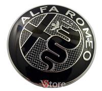 2 Emblems Compatible with Alfa Romeo Car Logo 74 mm Black for Front and Rear Bonnet Emblem Metal Badges