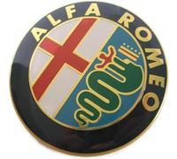 2 Emblems Compatible with Alfa Romeo Car Logo 74 mm Gold for Front and Rear Bonnet Emblem Metal Badges