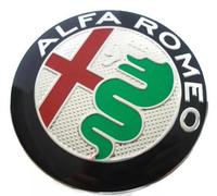 2 emblems compatible with Alfa Romeo car logo, 74 mm, green, for front and rear bonnet emblem, metal badges