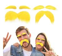2 Fake Moustaches, Self Adhesive Beard Costume Novelty Mustache Black and Brown False Mustaches Stickers Fancy Dress Stick on Moustache for Mexican Party Halloween Christmas (Yellow)