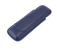 2 Fingers Cigar Case, Wear Resistant Faux Leather Cigar Holder, Elegant Portable Pocket Cigar Carrying Case with Cutter Pocket for Men (Blue)